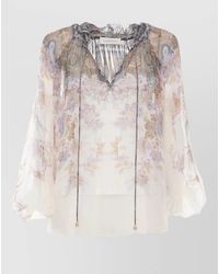 Zimmermann - Paisley Viscose Blouse Long Sleeves Ruffles Sheer - Lyst