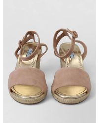 Prada - Suede Leather Ankle Strap Espadrille Sandals - Lyst