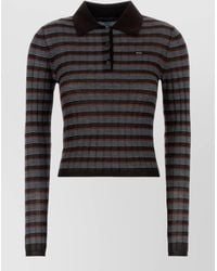Prada - Polo Shirt Slim Fit Cropped Striped Knit - Lyst