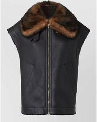 Fendi - Shearling Vest Leather Collar Side Pockets - Lyst
