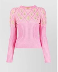 Cormio - Metallic Knit Floral Embroidered Long-Sleeve Top - Lyst