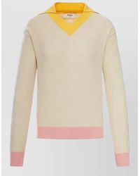 Fendi - Knitwear Long Sleeves V Neck Contrasting Collar - Lyst