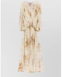 Semicouture - Floral-Print V-Neck Gathered-Waist Maxi Dress - Lyst