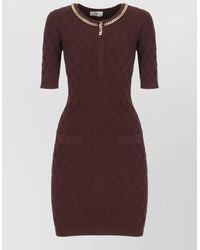 Elisabetta Franchi - Viscose-Blend Chain-Detail Short-Sleeve Knee-Length Dress - Lyst