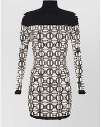 Elisabetta Franchi - Fitted Mini Dress Turtleneck Long Sleeves Pattern - Lyst
