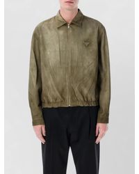 Prada - Suede Leather Bomber Jacket Long Sleeves - Lyst