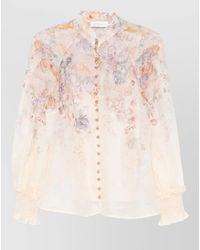 Zimmermann - Floral-Print Sheer High-Neck Long-Sleeve Blouse - Lyst