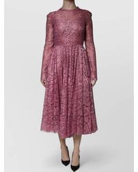 Dolce & Gabbana - Floral Lace Long Sleeve Midi Dress - Lyst
