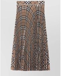 Burberry - Pleated Warped Check Midi Skirt - Lyst