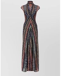 Missoni - Metallic Printed V-Neck Sleeveless Draped Maxi Dress - Lyst