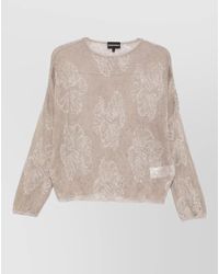 Emporio Armani - Crewneck Sweater Floral Motif Sheer Knit - Lyst