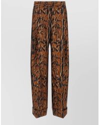 Alberto Biani - Silk Lynx Print Wide-Leg Trousers - Lyst