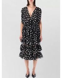 Dries Van Noten - Polka-Dot Sleeveless V-Neck Ruffled Midi Dress - Lyst