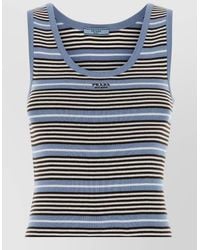 Prada - Embroidered Cotton Blend Striped Tank Top - Lyst