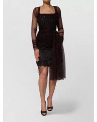Dolce & Gabbana - Silk Polka-Dot Long-Sleeve Sheath Knee-Length Dress - Lyst