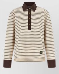 Ganni - Striped Cotton Long-Sleeve Polo Shirt - Lyst
