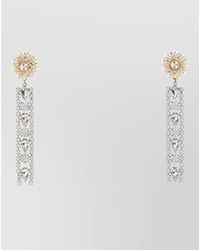 Alessandra Rich - Crystal Drop Metal Earrings Pearl Detail - Lyst
