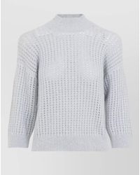 Peserico - Open-Knit Sequin-Embellished Mock-Neck Sweater - Lyst