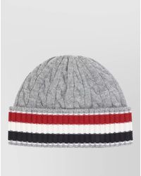 Thom Browne - Wool Cable Knit Beanie Striped Cuff - Lyst