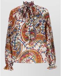 Etro - Silk Blend Paisley Print Tie Neck Blouse - Lyst