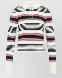 Celine - Striped Ribbed Knit Polo Top - Lyst