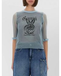 Ganni - Bunny Crew Neck Knit Top Sheer - Lyst