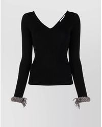 GIUSEPPE DI MORABITO - Crystal-Embellished Ribbed-Knit Merino Wool V-Neck Top - Lyst
