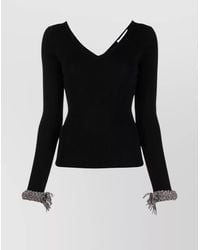 GIUSEPPE DI MORABITO - Crystal-Embellished Ribbed-Knit Merino Wool V-Neck Top - Lyst