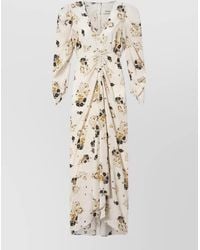 Isabel Marant - Floral Silk Midi Dress Ruched Waist - Lyst
