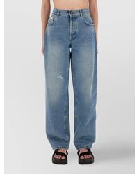 Moschino - High-Rise Distressed Five-Pocket Trousers With Belt Loops - Lyst