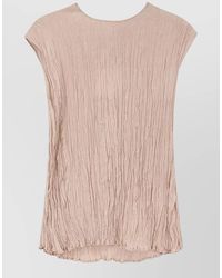 Alysi - Textured Wrinkle Top Cap Sleeves Round Neckline - Lyst