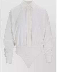 Max Mara - Long Sleeve Collared Bodysuit Shirt - Lyst