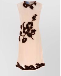 Prada - Georgette Dress With Floral Appliqué And Tie Waist - Lyst