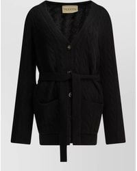 Valentino - Cashmere Cable-Knit Belted V-Neck Cardigan - Lyst