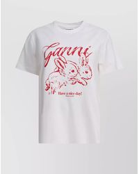 Ganni - Bunny Graphic Print Crew Neck T-Shirt - Lyst