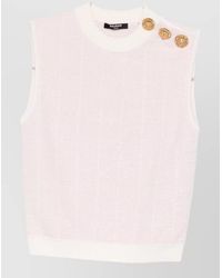 Balmain - Knit Top Button Detail Sleeveless Round Neck - Lyst