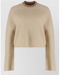 Max Mara - Cashmere Wool Ribbed Cropped Long-Sleeve Round-Neck Jumper - Lyst