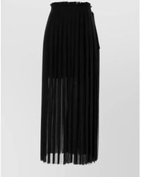 Ami Paris - High Waist Pleated Midi Skirt With Sheer Panel - Lyst