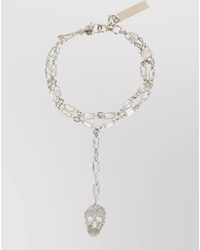 McQueen - Skull Pavé Double Chain Bracelet Cubic Zirconia - Lyst