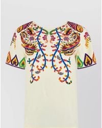 Etro - Silk Floral-Print Short-Sleeve Blouse - Lyst
