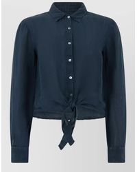 120% Lino - Linen Cropped Long-Sleeve Blouse - Lyst