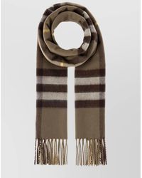 Burberry - Cashmere Scarf With Checked Pattern And Fringe - Lyst