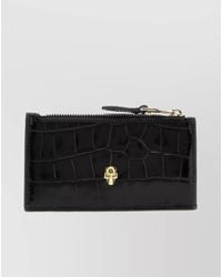 McQueen - Calf Leather Crocodile-Effect Skull Zip Card Holder - Lyst