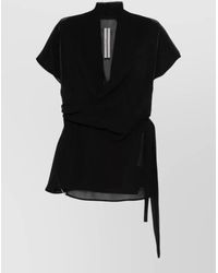 Rick Owens - Silk V-Neck Short-Sleeve Wrap Blouse - Lyst
