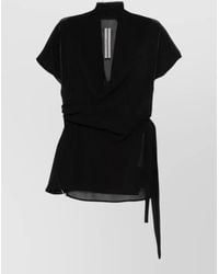 Rick Owens - Silk V-Neck Short-Sleeve Wrap Blouse - Lyst