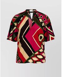 PUCCI - 'Vivara' Geometric Pattern Keyhole Neck Top - Lyst