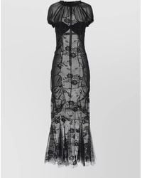 The Attico - Lace Tulle High-Neck Short-Sleeve Midi Dress - Lyst