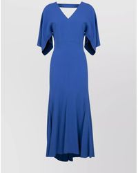 Victoria Beckham - Hem Asymmetric Flared Midi V-Neck Dress - Lyst