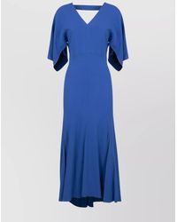 Victoria Beckham - Hem Asymmetric Flared Midi V-Neck Dress - Lyst