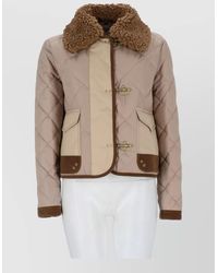 Fay - Cropped Quilted Jacket Faux Fur Collar - Lyst